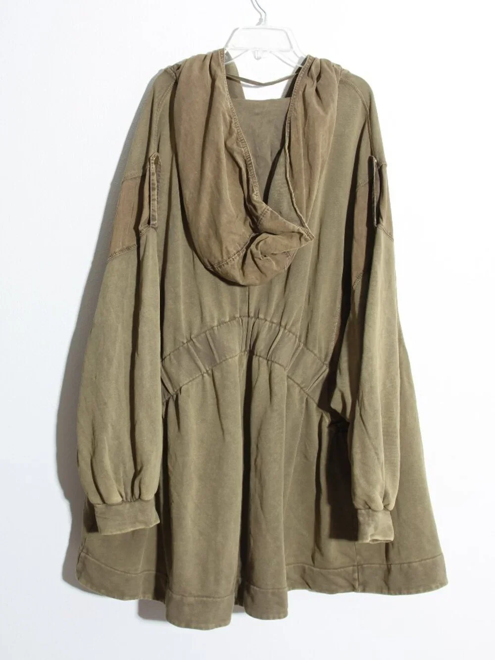 Free People C'mon Hooded Cardigan Jacket Moss Green Cotton Asymmetrical Slouchy